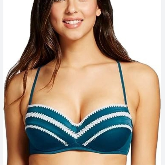 Shade and Shore teal green white stitched detail racetrack underwire 36B EUC - Picture 3 of 7